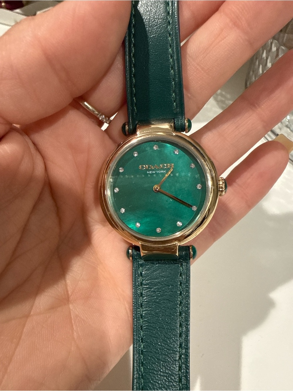 Coach Emerald Mother of Pearl Dial Gold-Tone Ladies Watch